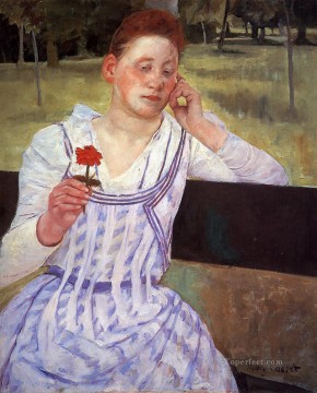 María Cassatt Painting - Reverie también conocida como Mujer con un Zinnia rojo madres hijos Mary Cassatt